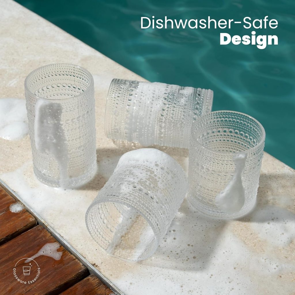 8-Piece Vintage Glassware Drinking Glasses Set with Old Fashioned Glass for Water, Beer, Soda, and Beverages, Dishwasher Safe, Small and Large