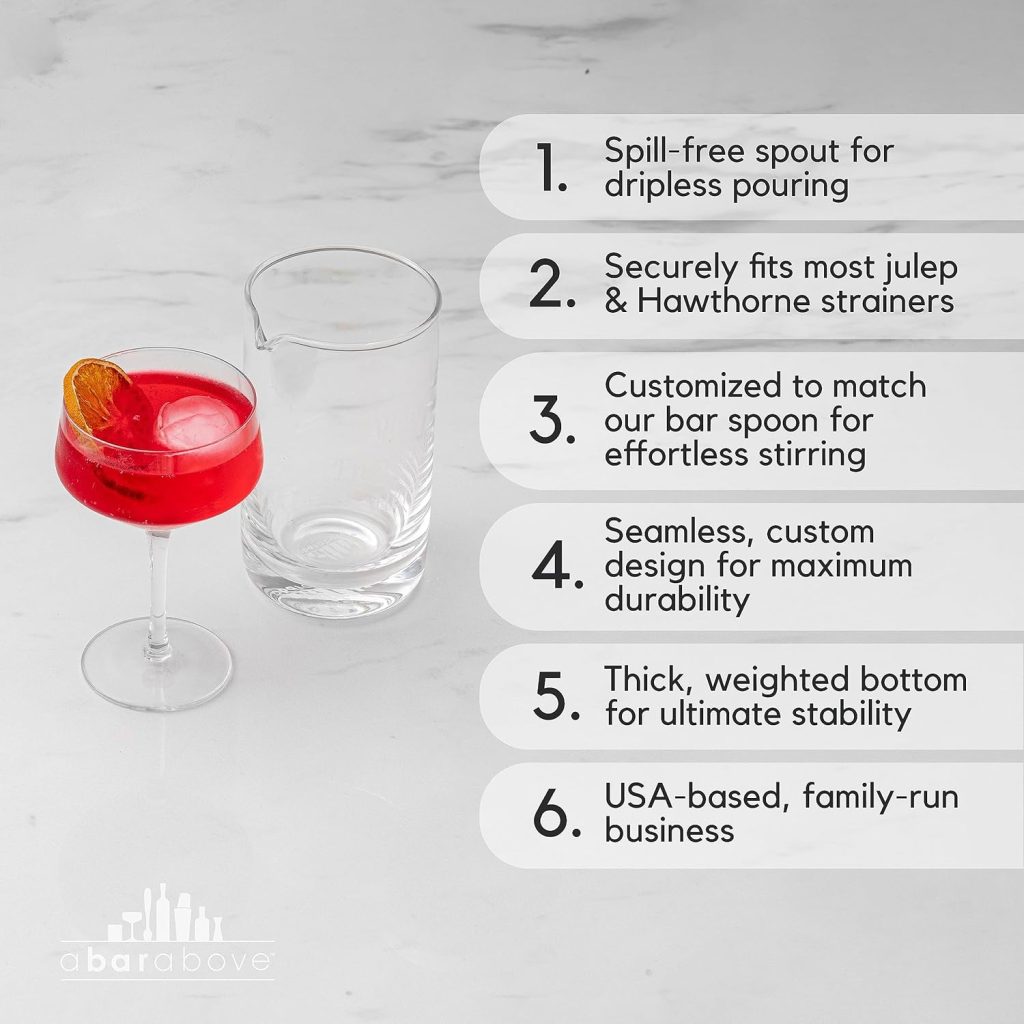 A Bar Above Classic Style Cocktail Mixing Glass, Thick, Sturdy Glass Beaker, to Mix and Stir Cocktails, Drink Mixer for Bar Mixing Set, Basic, Professional, or Home Bar Accessories, 18oz