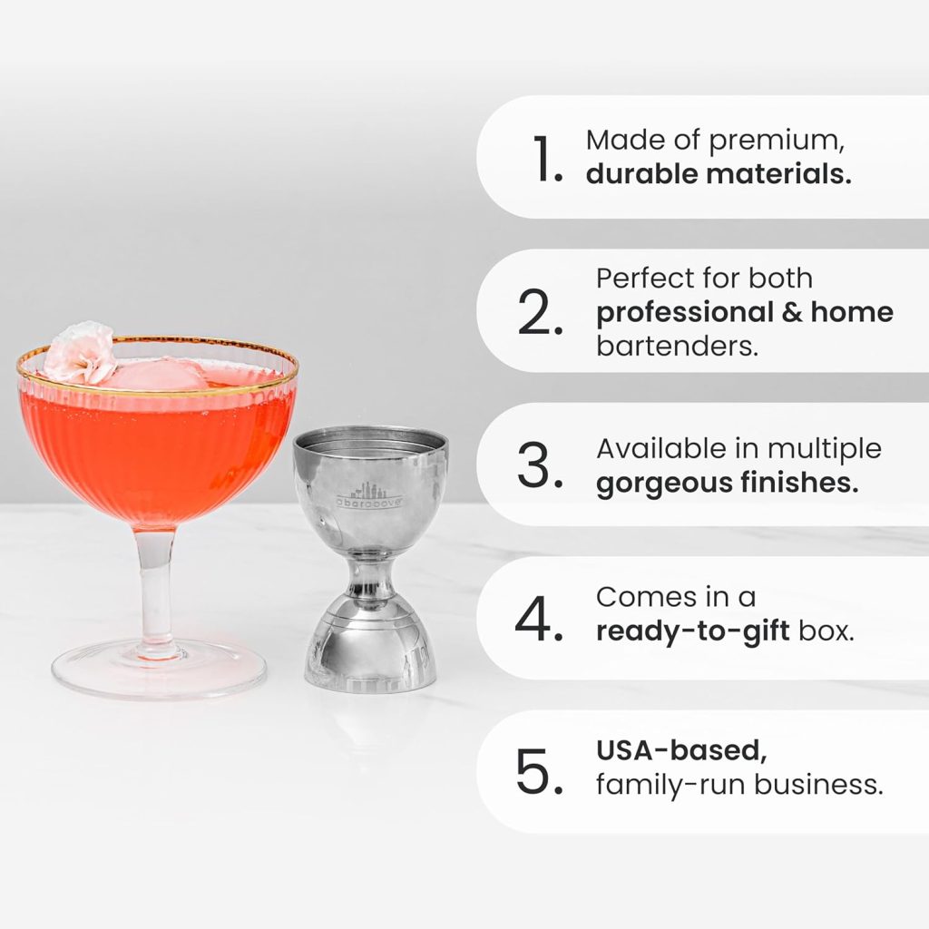 A Bar Above Premium Bell Jigger, 304 Stainless Steel Double Cocktail Jigger with 10 Internal Measurements, Heavy Duty Professional Bar Tool for Bartending, Stainless Finish, Ergonomic Design, 1 Pack