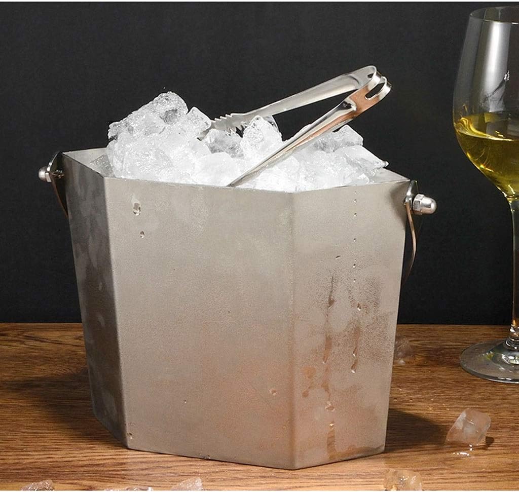 Ice Buckets Bar Stainless Steel Beer Cocktail Ice Bucket Restaurant Household Champagne Bucket Portable Creative Hexagonal Beverage Ice Bucket Insulated Ice Bucket