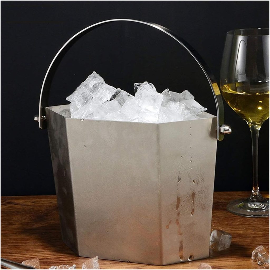 Ice Buckets Bar Stainless Steel Beer Cocktail Ice Bucket Restaurant Household Champagne Bucket Portable Creative Hexagonal Beverage Ice Bucket Insulated Ice Bucket