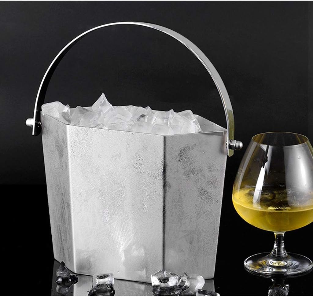 Ice Buckets Bar Stainless Steel Beer Cocktail Ice Bucket Restaurant Household Champagne Bucket Portable Creative Hexagonal Beverage Ice Bucket Insulated Ice Bucket
