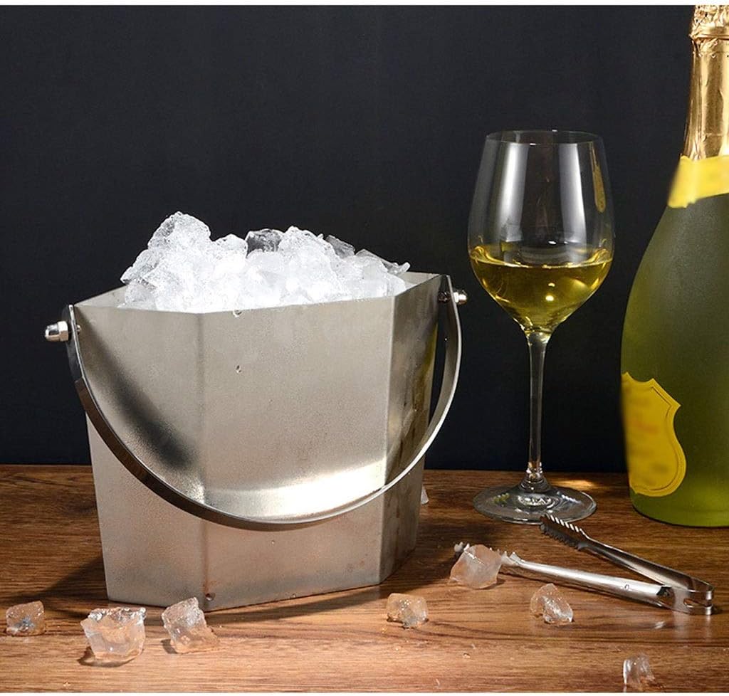 Ice Buckets Bar Stainless Steel Beer Cocktail Ice Bucket Restaurant Household Champagne Bucket Portable Creative Hexagonal Beverage Ice Bucket Insulated Ice Bucket