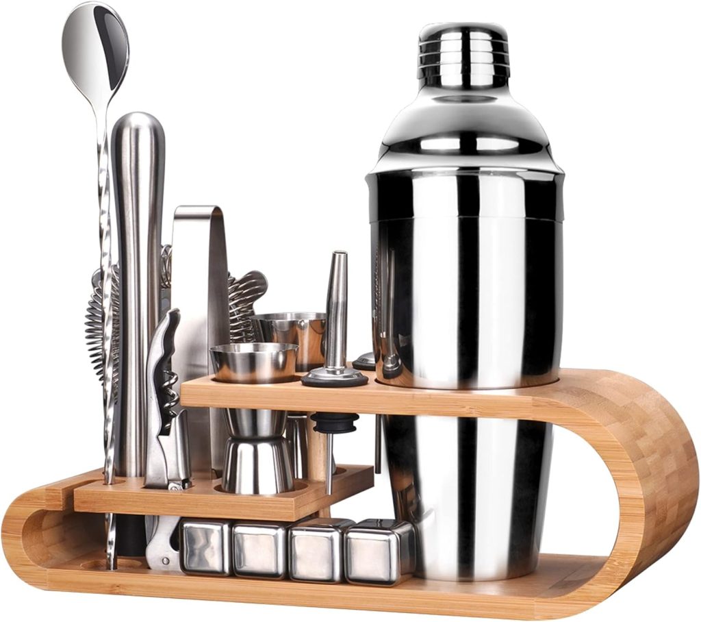 Mixology Bartender Kit, SuperCook Cocktail Shaker Set, Bar Accessories for The Home Bar Set, 25 OZ Martini Shaker, Drink shakers Cocktail with Bamboo Stand, Alcohol Mixer Shaker Set Gifts for him
