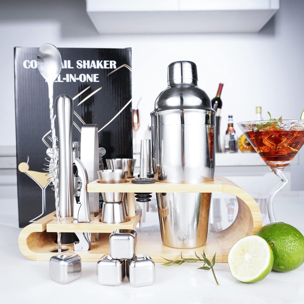 Mixology Bartender Kit, SuperCook Cocktail Shaker Set, Bar Accessories for The Home Bar Set, 25 OZ Martini Shaker, Drink shakers Cocktail with Bamboo Stand, Alcohol Mixer Shaker Set Gifts for him