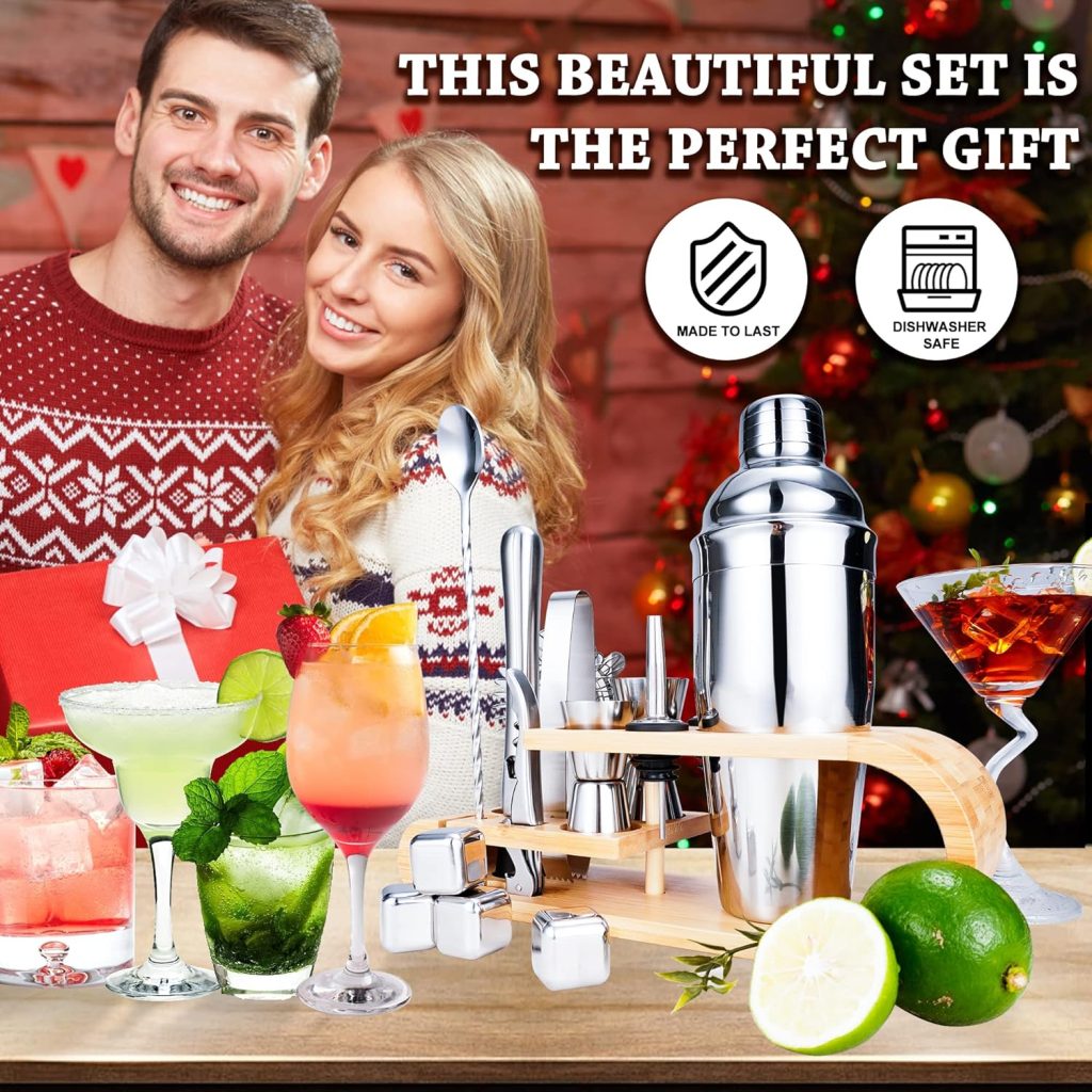 Mixology Bartender Kit, SuperCook Cocktail Shaker Set, Bar Accessories for The Home Bar Set, 25 OZ Martini Shaker, Drink shakers Cocktail with Bamboo Stand, Alcohol Mixer Shaker Set Gifts for him