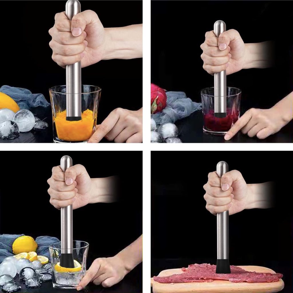 Muddler for Cocktails Bar Spoon - Vaincre 2PCS 9 Muddler and 10” Mixing Spoon Cocktail Mixing Stirrer, Stainless Steel Bar Accessories Tools Long Drink Stirrer Bartender Gifts for Mojitos Drinks