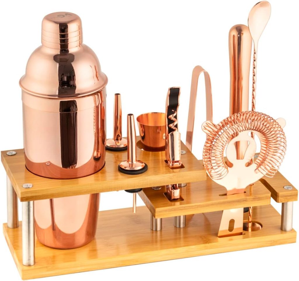 VG Cocktail Shaker Set Bartender kit with Stand, Cocktail Set Bar Tools Set for Drink Mixer, Bar Accessories for The Home Bar Set (Rose Gold)