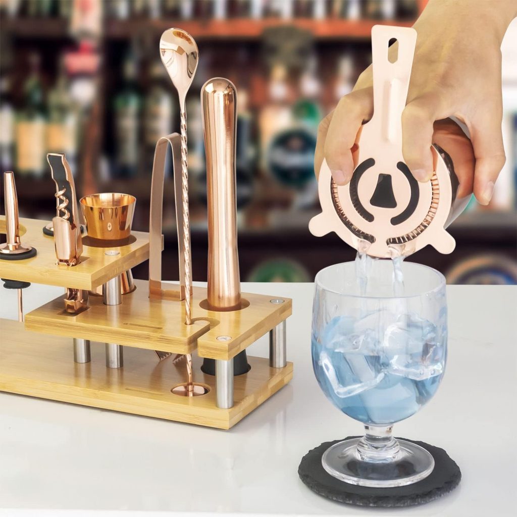 VG Cocktail Shaker Set Bartender kit with Stand, Cocktail Set Bar Tools Set for Drink Mixer, Bar Accessories for The Home Bar Set (Rose Gold)