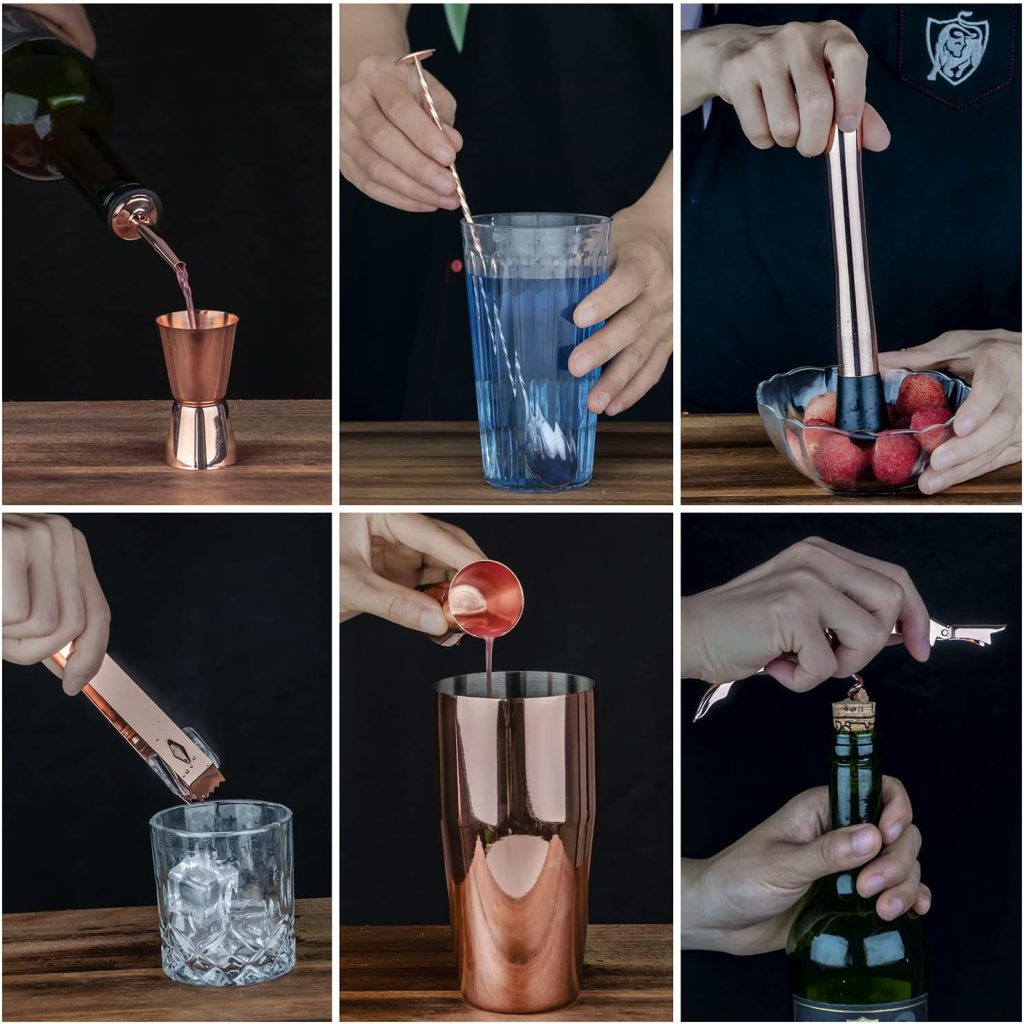 VG Cocktail Shaker Set Bartender kit with Stand, Cocktail Set Bar Tools Set for Drink Mixer, Bar Accessories for The Home Bar Set (Rose Gold)