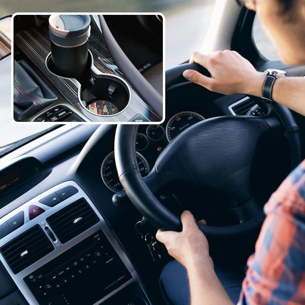 xigua Floral and Llama Car Coasters 2 Pack Drinks Absorbent Ceramic Stone Car Coasters with Fingertip Grip Car Cup Holder Coasters