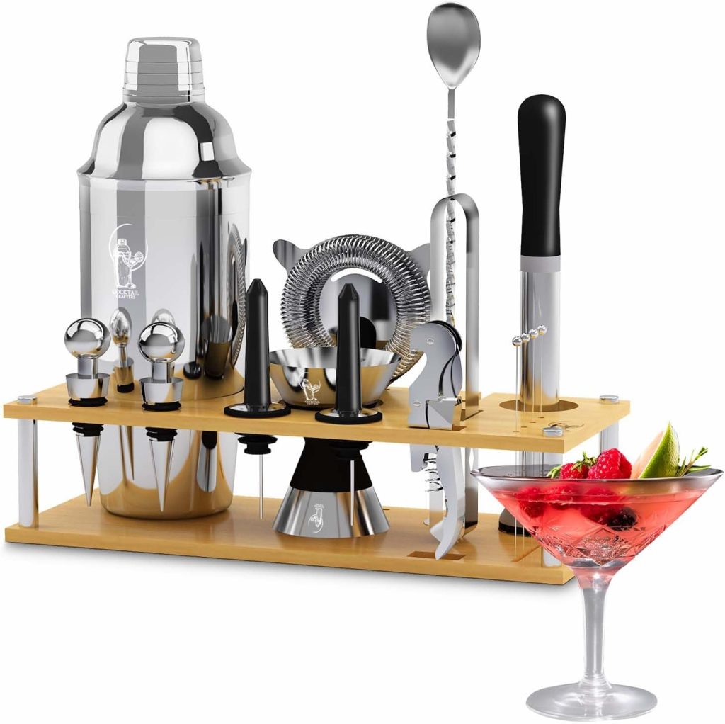 Cocktail Crafters Bartender Kit Cocktail Shaker Set, Mixology Bar Set Cocktail Kit, Bar Tools Drink Mixer for Cocktails with All Barware: Martini Shaker Jigger Strainer Spoon Muddler Liquor Pourers.