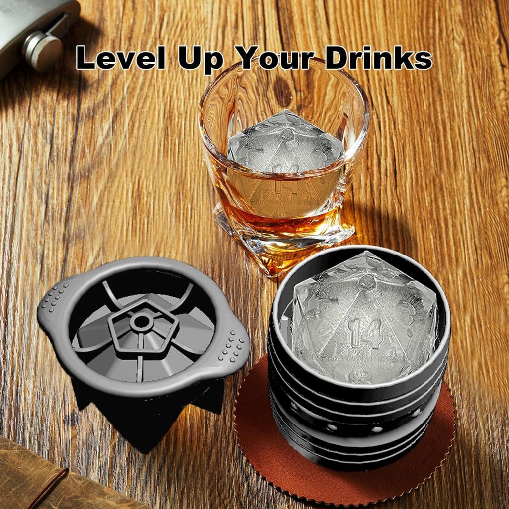 Nax Caki D20 Dice Ice Mold, DND Gamer Gifts for Men Women, Cool Christmas Stocking Stuffers Ideas for Adults TTRGP Lover, Large Silicone DD Accessories Ice Cube Tray for Cocktails,Bourbon,Whiskey
