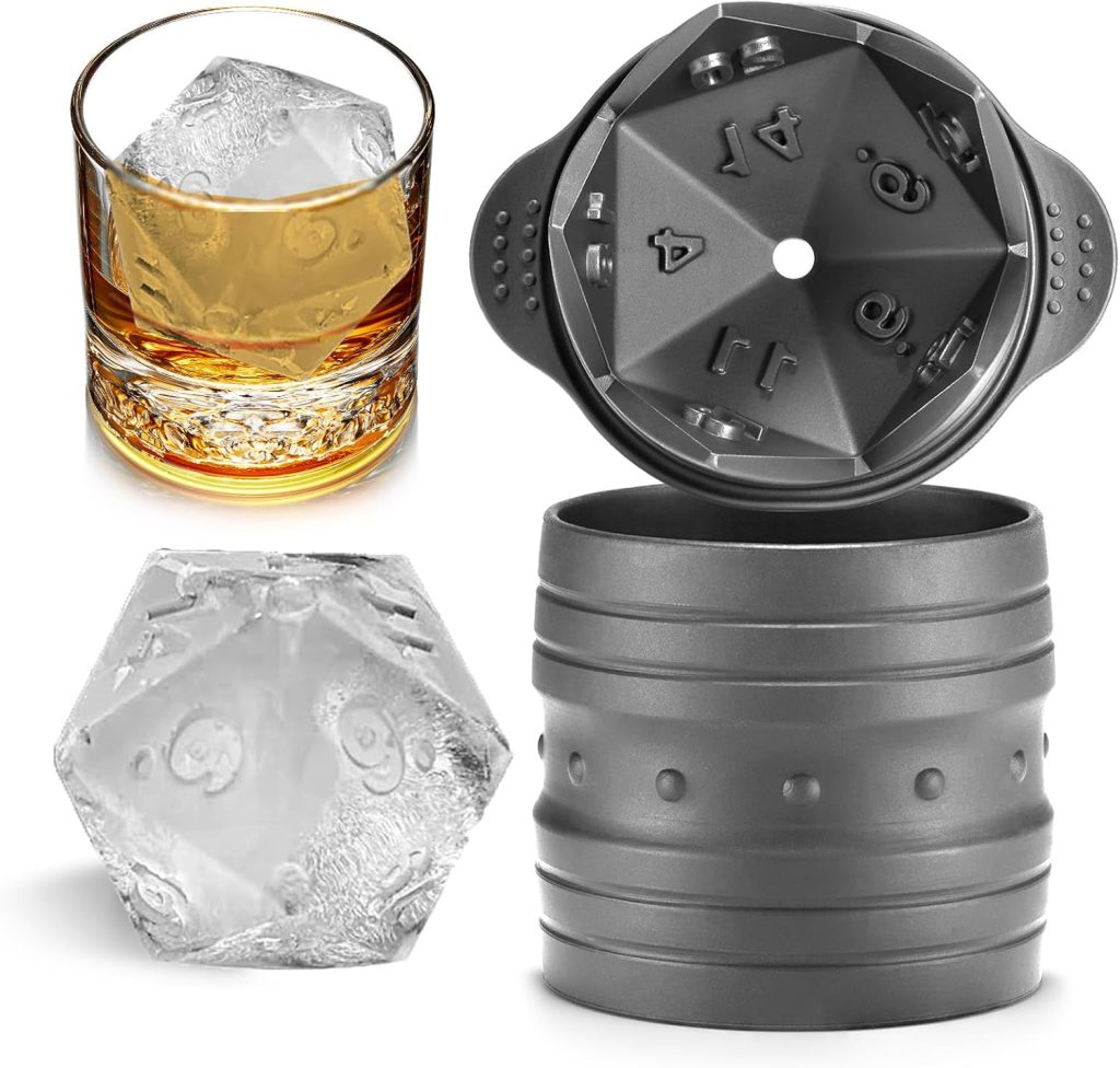 Nax Caki D20 Dice Ice Mold, DND Gamer Gifts for Men Women, Cool Christmas Stocking Stuffers Ideas for Adults TTRGP Lover, Large Silicone DD Accessories Ice Cube Tray for Cocktails,Bourbon,Whiskey