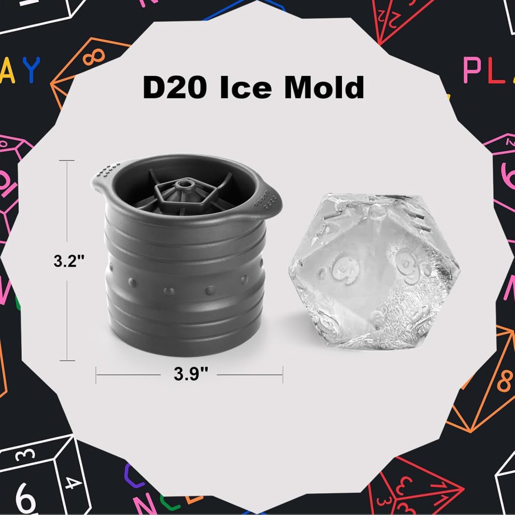 Nax Caki D20 Dice Ice Mold, DND Gamer Gifts for Men Women, Cool Christmas Stocking Stuffers Ideas for Adults TTRGP Lover, Large Silicone DD Accessories Ice Cube Tray for Cocktails,Bourbon,Whiskey