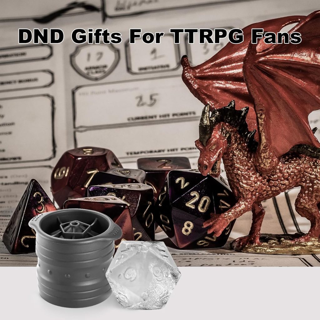 Nax Caki D20 Dice Ice Mold, DND Gamer Gifts for Men Women, Cool Christmas Stocking Stuffers Ideas for Adults TTRGP Lover, Large Silicone DD Accessories Ice Cube Tray for Cocktails,Bourbon,Whiskey