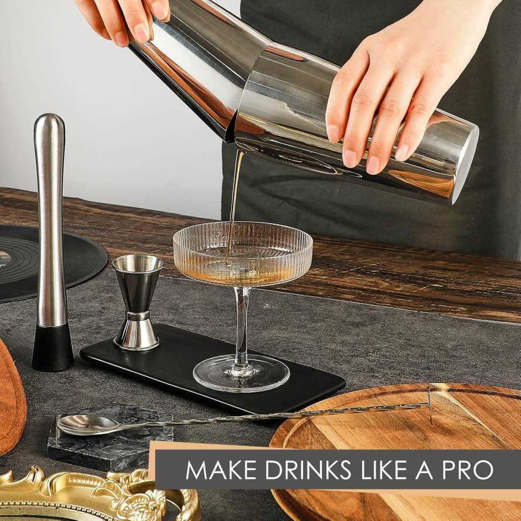 Tessco for You Cocktail Shaker Set, 16 Pcs Stainless Steel Bar Set Including Boston Shaker, Muddler, Double Measuring Jigger, Mixing Spoon, Accessories for Home Bar, Gift for Beginner, Christmas