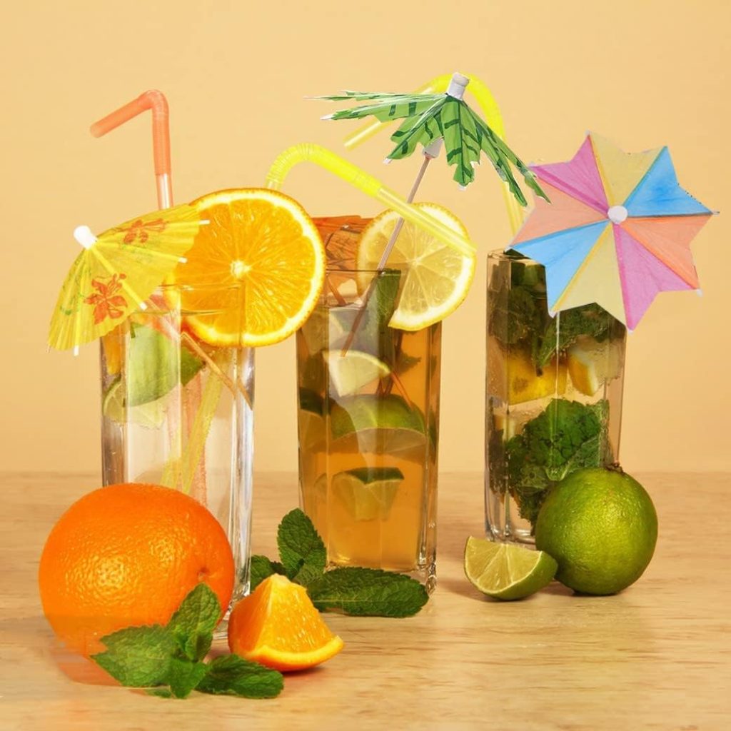 120 Pieces Cocktail Drink Umbrellas Picks, Tropical Hawaiian Cocktail Umbrellas Mini Paper Umbrellas Picks for Party Decoration, Cake Toppers, Picnics, Bar, Birthday