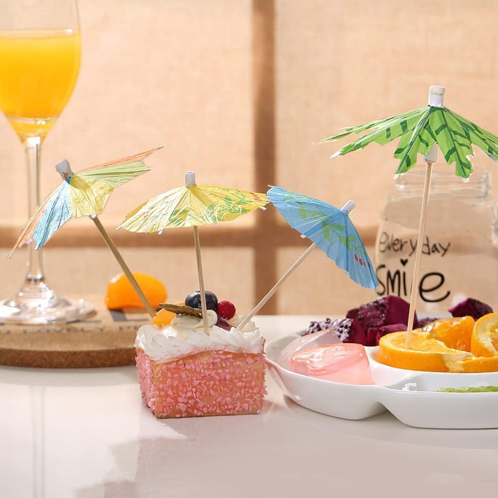 120 Pieces Cocktail Drink Umbrellas Picks, Tropical Hawaiian Cocktail Umbrellas Mini Paper Umbrellas Picks for Party Decoration, Cake Toppers, Picnics, Bar, Birthday