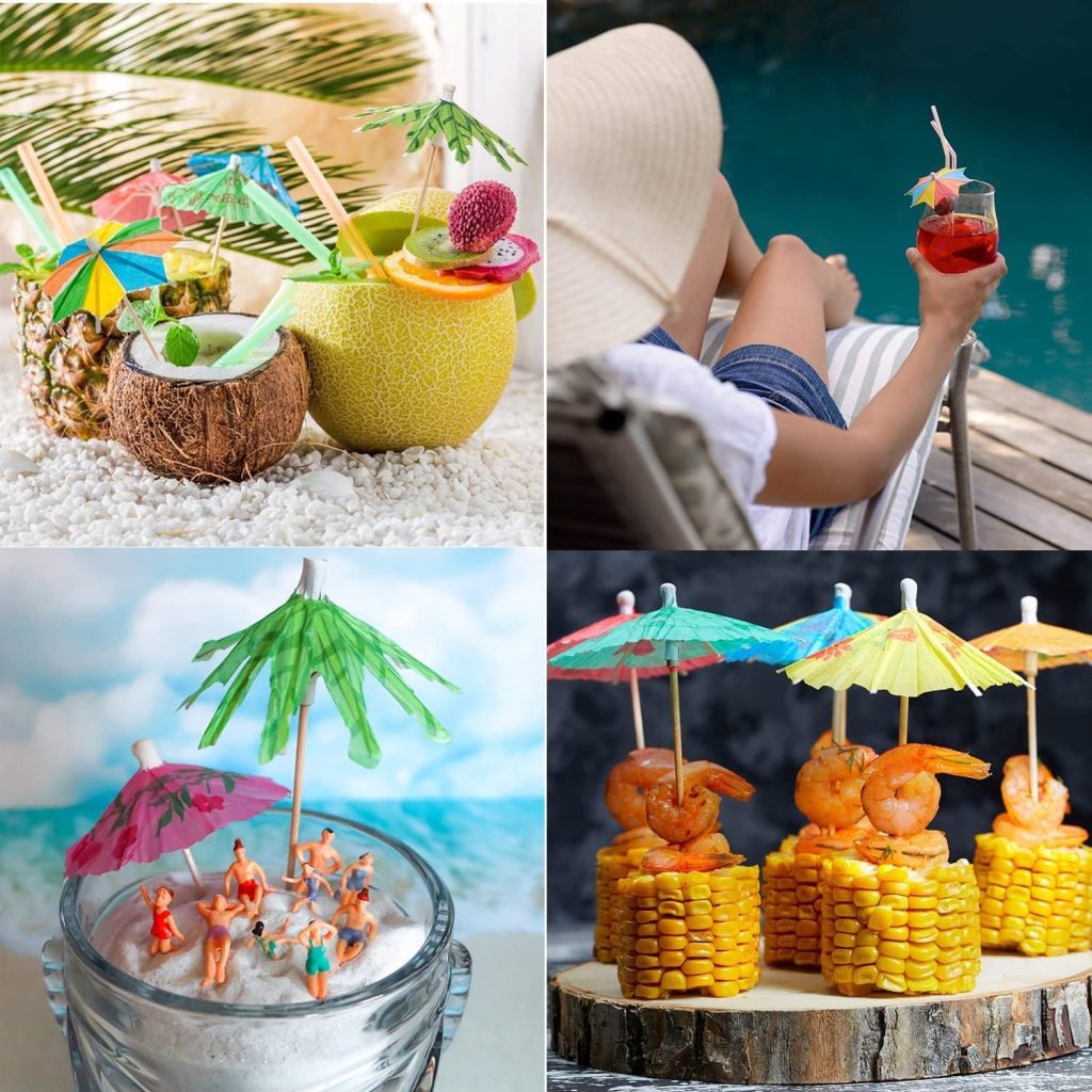 120 Pieces Cocktail Drink Umbrellas Picks, Tropical Hawaiian Cocktail Umbrellas Mini Paper Umbrellas Picks for Party Decoration, Cake Toppers, Picnics, Bar, Birthday
