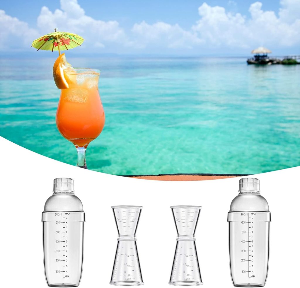 4 pcs Clear Cocktail Shaker Set 2 pcs Plastic bar Shaker with 2 pcs Plastic Cocktail Double Measuring Jigger 4 pcs Clear Cocktail Shaker Set 2 pcs Plastic bar Shaker with 2 pcs Plastic Cocktail Double Measuring Jigger