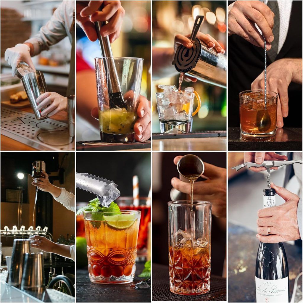 AUFL Cocktail Shaker Set Bartender Kit,11 Piece Bar Tool Set with Bamboo Stand | Bar Set with All Practical Bar Accessories, for Drink Mixing, Bar, Home, Party  Lounge - Polish Silver