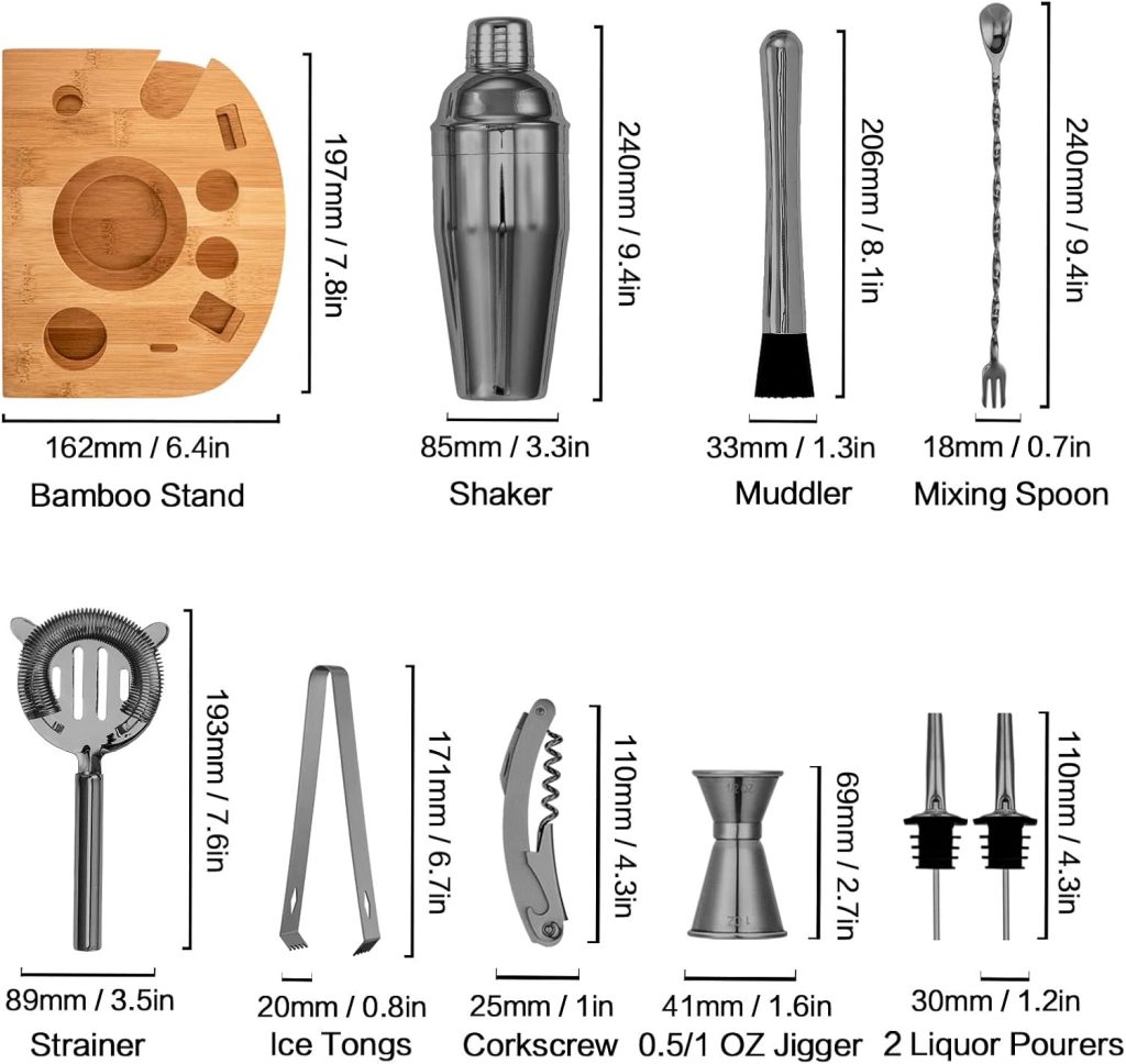 Bartender kit Black with Stand | Beautiful Black Cocktail Shaker Set for Home Bar. Perfect Mixology Bartender Kit Bar Tools Set and Bar Accessories for Amazing Drink Mixing Bartender kit Black with Stand | Beautiful Black Cocktail Shaker Set for Home Bar. Perfect Mixology Bartender Kit Bar Tools Set and Bar Accessories for Amazing Drink Mixing