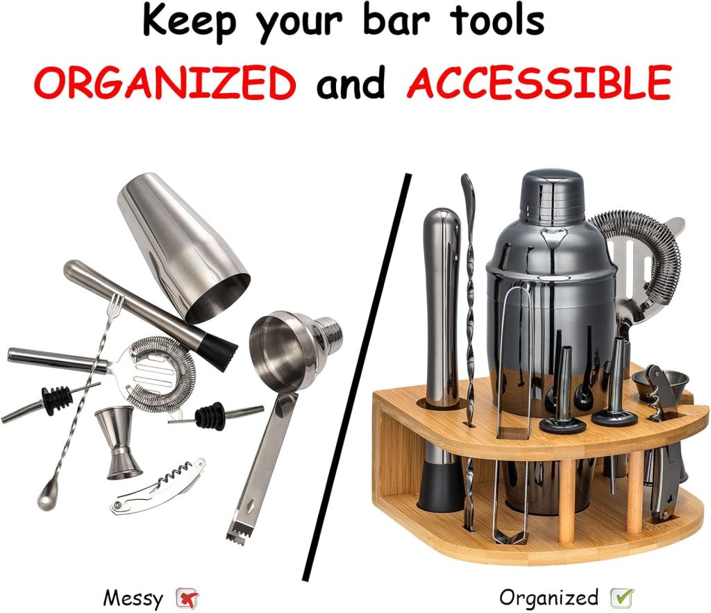 Bartender kit Black with Stand | Beautiful Black Cocktail Shaker Set for Home Bar. Perfect Mixology Bartender Kit Bar Tools Set and Bar Accessories for Amazing Drink Mixing Bartender kit Black with Stand | Beautiful Black Cocktail Shaker Set for Home Bar. Perfect Mixology Bartender Kit Bar Tools Set and Bar Accessories for Amazing Drink Mixing