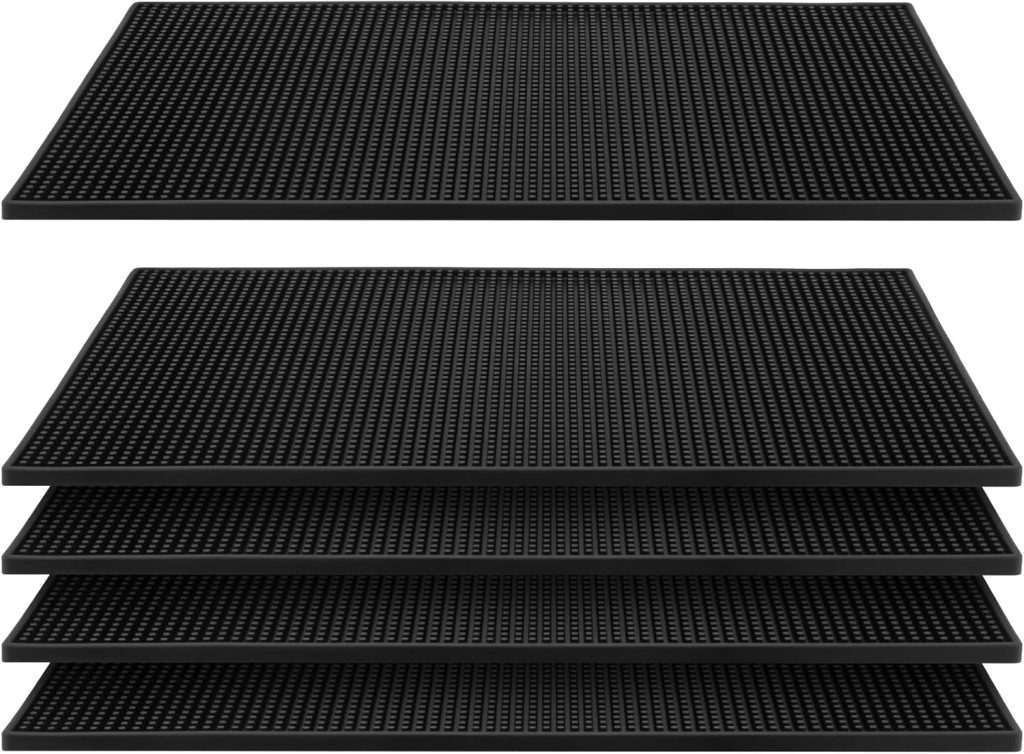 FUNSUEI 5 Pack 12 x 18 Inches PVC Bar Mats, Non Slip Bar Service Mat,Heavy Duty Bar Mat Dish Drying Mat Bartender Countertop Accessories for Cocktails, Coffee, Drink Spills, Black