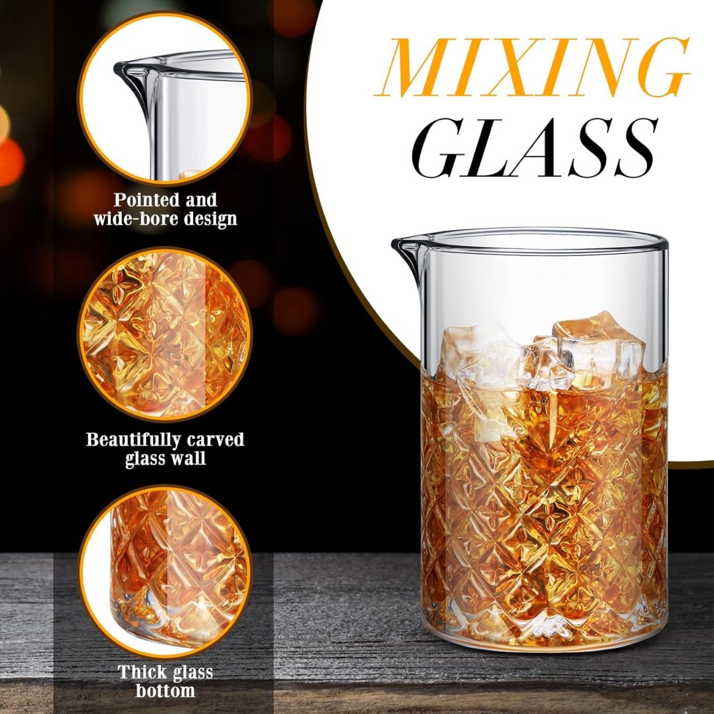 Inbagi 6 Pcs Cocktail Mixing Glass 24 oz Bartender Crystal Stirring Glass Thick Bottom Bar Seamless Mixing Pitcher for Stirring Drinks Home Bar Accessories, 6 Styles