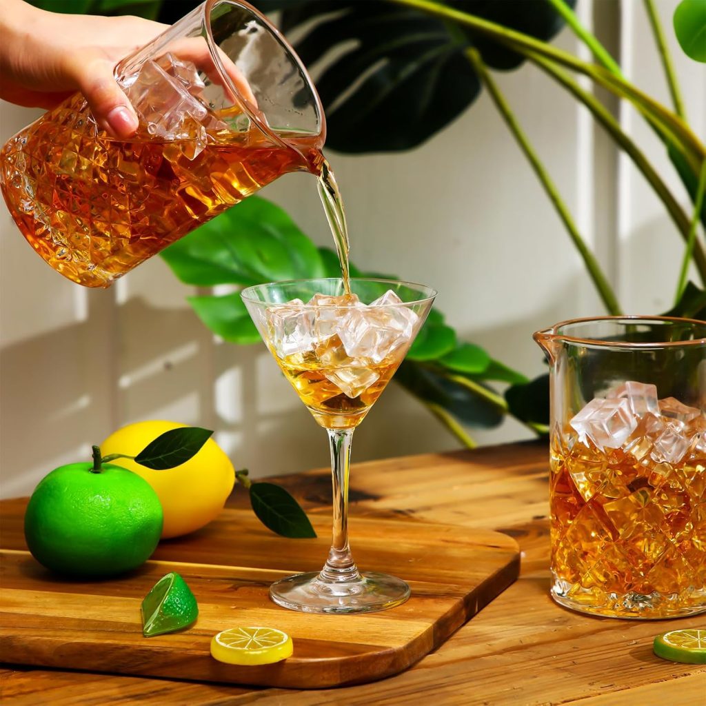 Inbagi 6 Pcs Cocktail Mixing Glass 24 oz Bartender Crystal Stirring Glass Thick Bottom Bar Seamless Mixing Pitcher for Stirring Drinks Home Bar Accessories, 6 Styles