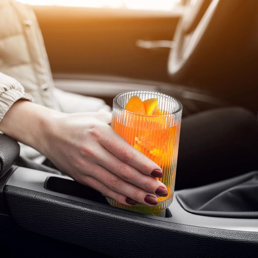 Ribbed Glassware with Straws Vintage Glass Cups 6pcs Set Reusable Wide Mouth Fluted Drinking Glasses 16oz Smoothie Cup Iced Coffee Cup with Clean Brushes for Beer Cocktail Bar Cart Accessories