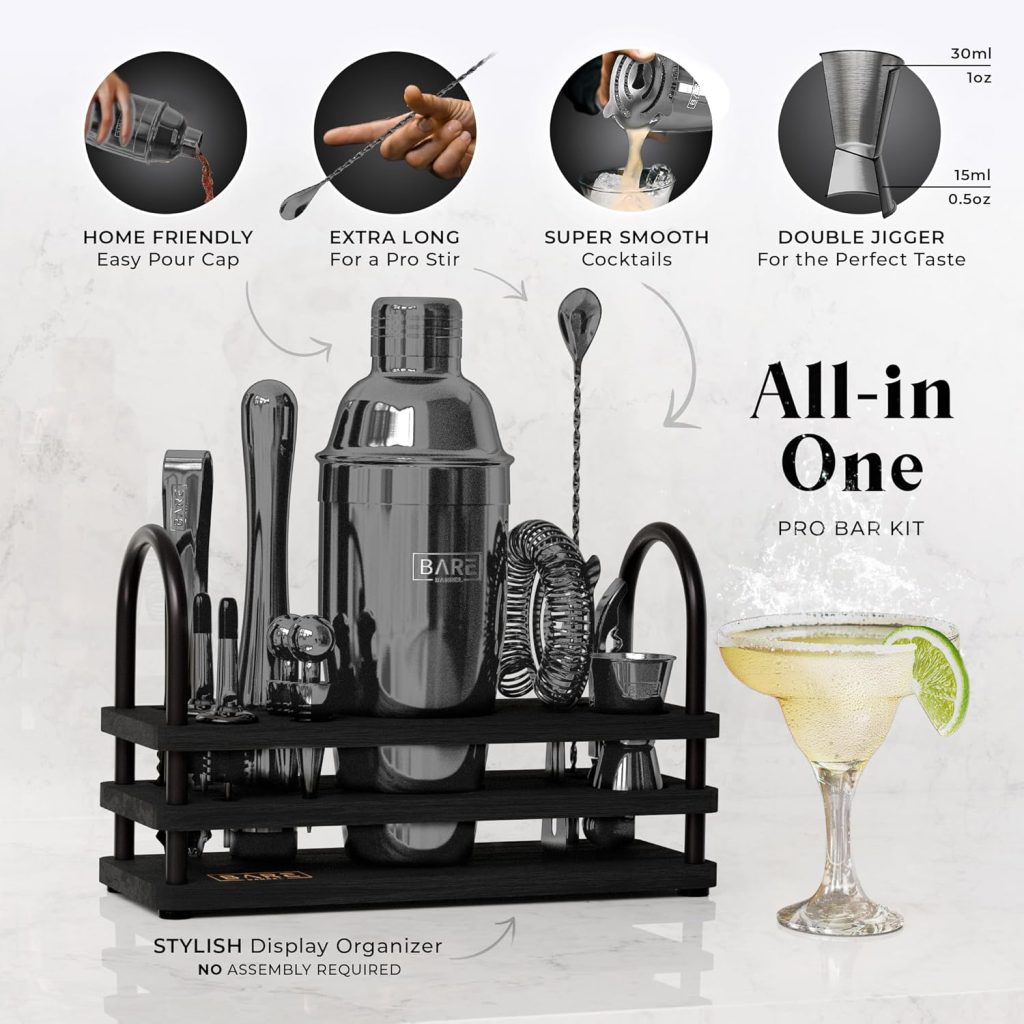 BARE BARREL® Mixology Bartender Kit Bar Set | 14-Piece Cocktail Shaker Set | Martini Barware Mixing Tools for Home Bartending | 35 Recipe Cards | Gift Set (24oz Cobbler Shaker, Slate/Black) BARE BARREL® Mixology Bartender Kit Bar Set | 14-Piece Cocktail Shaker Set | Martini Barware Mixing Tools for Home Bartending | 35 Recipe Cards | Gift Set (24oz Cobbler Shaker, Slate/Black)