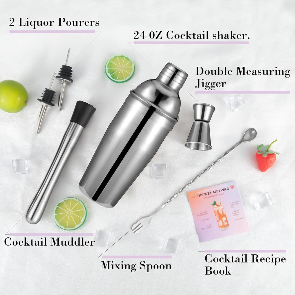 Cocktail Shaker Set, 6-Piece Mixology Bartender Kit Premium Shakers Bartending: Martini Shaker Jigger Mixing Spoon Muddler 2 Pourers Bar Tools Set with Built-in Bartender Strainer for Drink Shaker Cocktail Shaker Set, 6-Piece Mixology Bartender Kit Premium Shakers Bartending: Martini Shaker Jigger Mixing Spoon Muddler 2 Pourers Bar Tools Set with Built-in Bartender Strainer for Drink Shaker