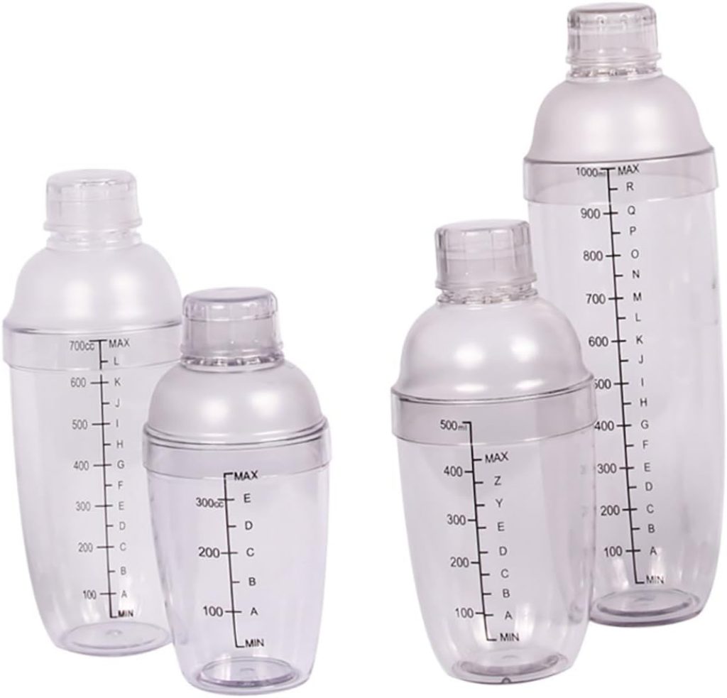 DECHOUS 4pcs Transparent Plastic Cocktail Shaker with Measuring Scale Smooth Pour Design for Home Bar Use for Cocktails Tea and Wine DECHOUS 4pcs Transparent Plastic Cocktail Shaker with Measuring Scale Smooth Pour Design for Home Bar Use for Cocktails Tea and Wine