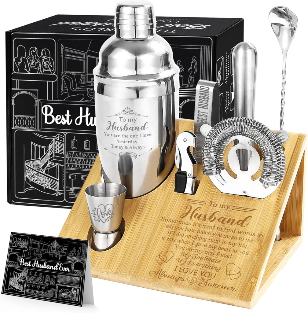 Husband Gifts, Gifts for Him Husband Christmas from Wife - Birthday Gifts for Husband Man Cocktail Shaker Set Bartender Kit, Bar Tool Set with Bamboo Stand Husband Gifts, Gifts for Him Husband Christmas from Wife - Birthday Gifts for Husband Man Cocktail Shaker Set Bartender Kit, Bar Tool Set with Bamboo Stand