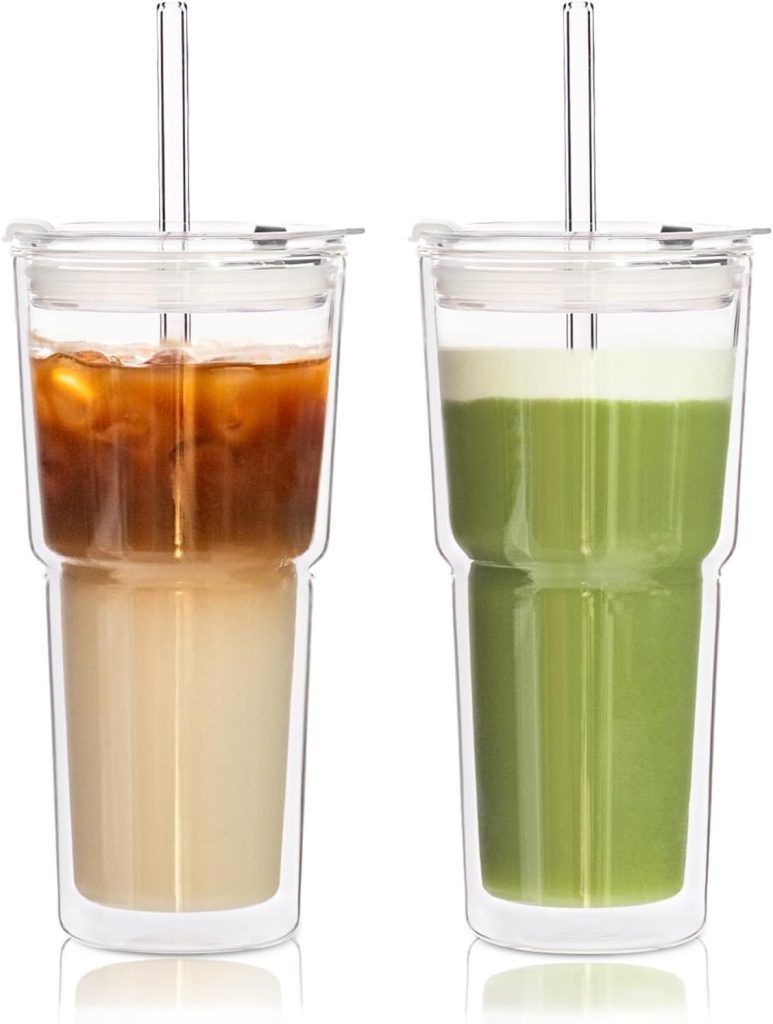 KEMORELA 2PCS 20oz Double Wall Glass Tumblers with Lids and Straws – Insulated Borosilicate Glass Matcha Cups for Iced Matcha Latte, Smoothies, Reusable Travel Glass Cups – Leak Proof 2-in-1 Lid KEMORELA 2PCS 20oz Double Wall Glass Tumblers with Lids and Straws – Insulated Borosilicate Glass Matcha Cups for Iced Matcha Latte, Smoothies, Reusable Travel Glass Cups – Leak Proof 2-in-1 Lid