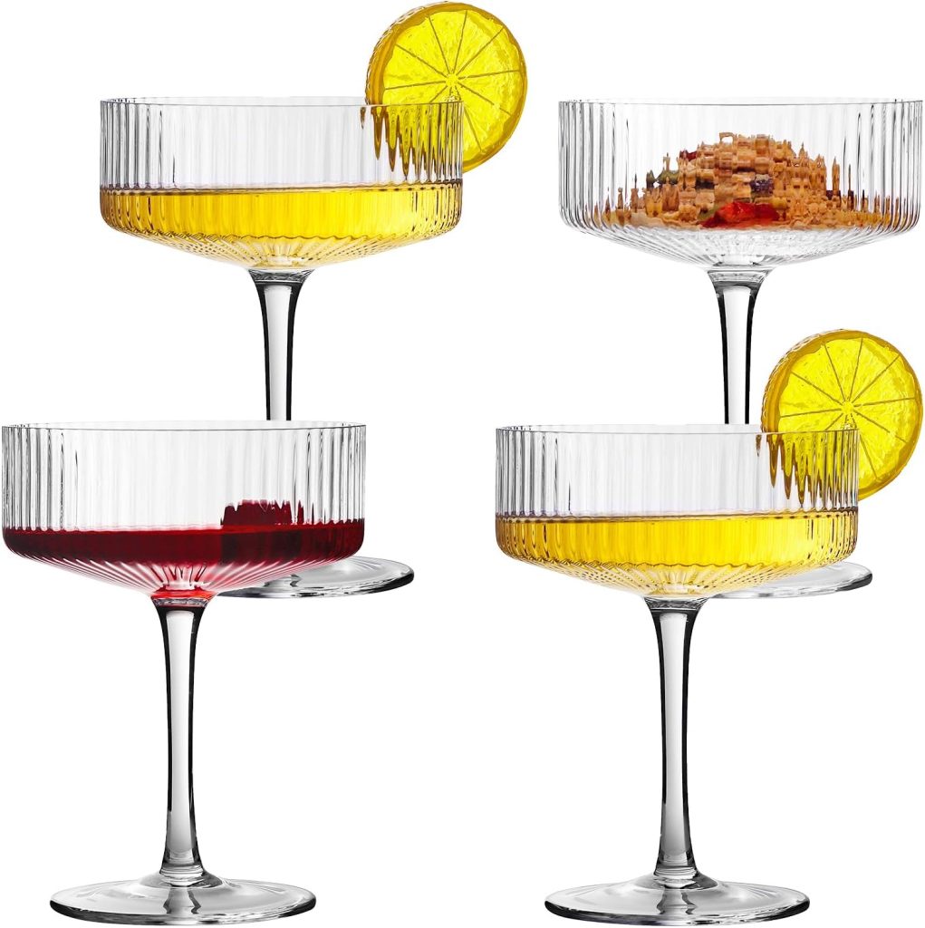 VIFVOR Martini Glass Set of 4, Ribbed Coupe Cocktail Glasses 10 oz Classic Old Styling Martini Glass Set with Gift Box Packaging Elegant Hand Blown Manhattan Goblet for Cocktail, Champagne VIFVOR Martini Glass Set of 4, Ribbed Coupe Cocktail Glasses 10 oz Classic Old Styling Martini Glass Set with Gift Box Packaging Elegant Hand Blown Manhattan Goblet for Cocktail, Champagne