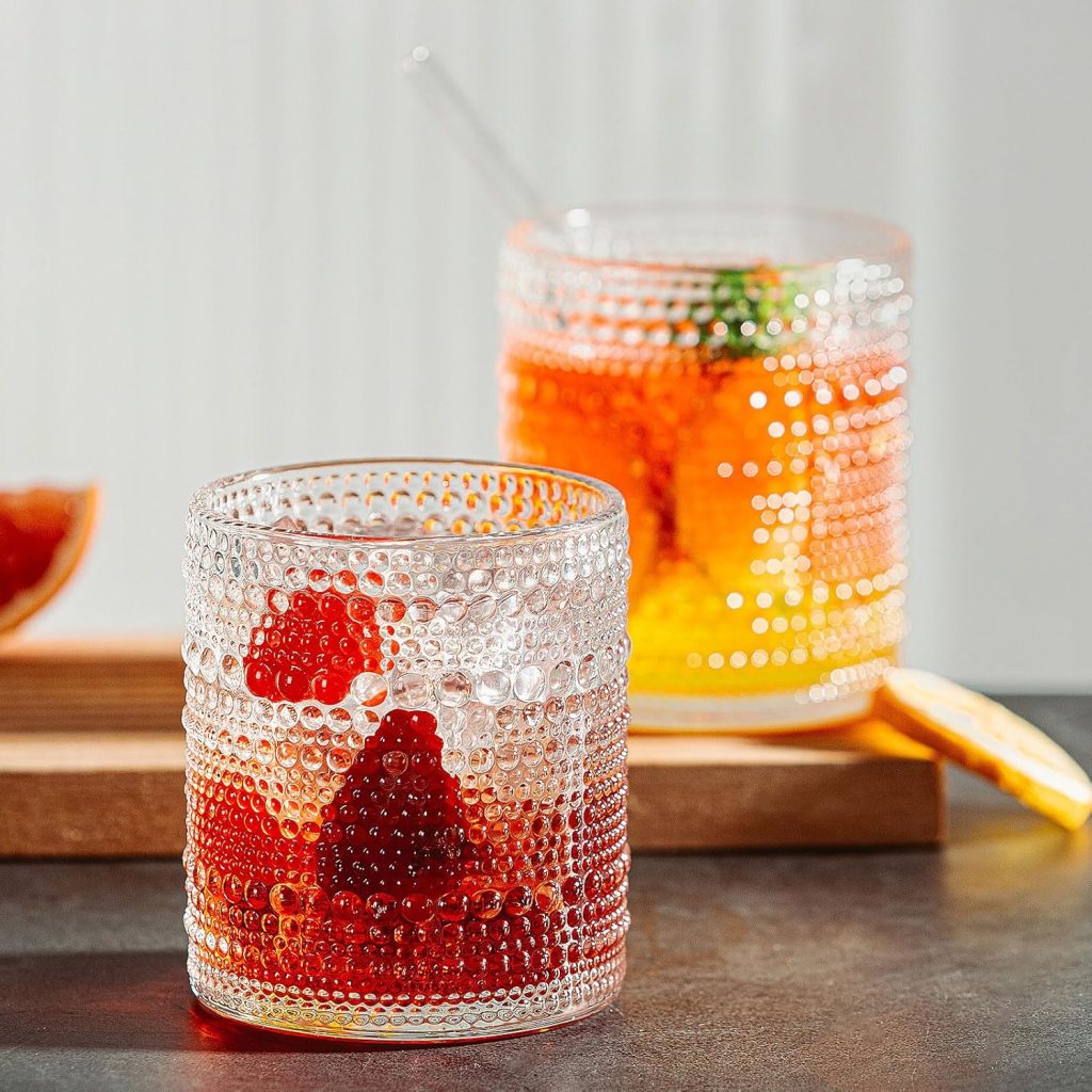 Vintage Drinking Glasses, 13 oz Hobnail Drinking Glasses Set of 2, Includes 2 Glass Straws, Ribbed Glassware, Hobnail Glassware, Whiskey Glasses, Cocktail Glasses, Romantic Highball Glasses Vintage Drinking Glasses, 13 oz Hobnail Drinking Glasses Set of 2, Includes 2 Glass Straws, Ribbed Glassware, Hobnail Glassware, Whiskey Glasses, Cocktail Glasses, Romantic Highball Glasses