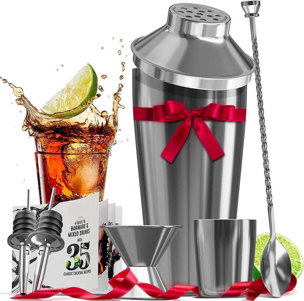 Bar Set Cocktail Shaker Set Bartender Kit, 17 Piece Silver Cocktail Set, Mixology Bartender Kit with Wood Stand, Steel Cocktail Kit, Bar Accessories: 30oz Martini Shaker, Muddler, Cocktail Book More Bar Set Cocktail Shaker Set Bartender Kit, 17 Piece Silver Cocktail Set, Mixology Bartender Kit with Wood Stand, Steel Cocktail Kit, Bar Accessories: 30oz Martini Shaker, Muddler, Cocktail Book More