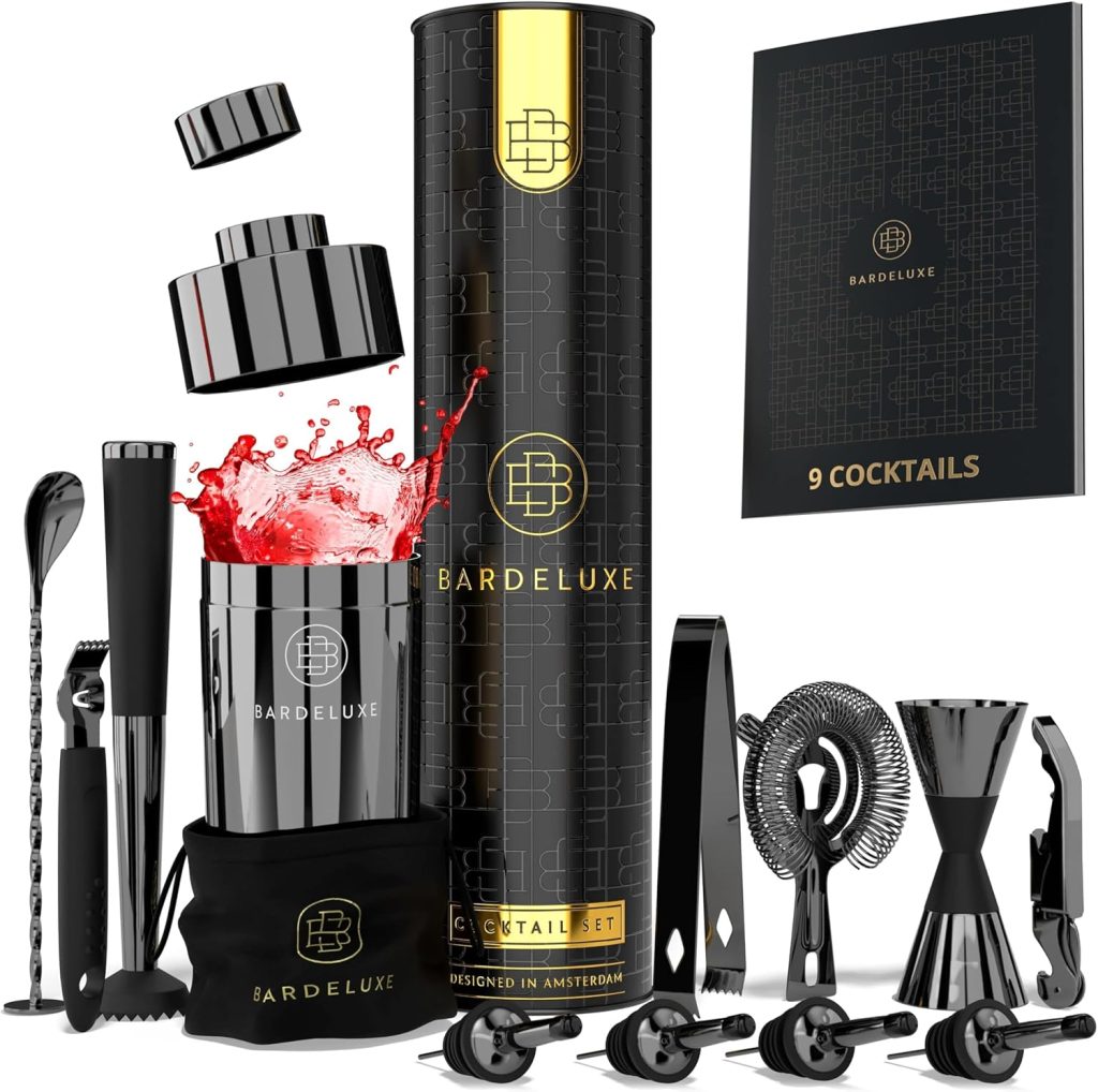 BarDeluxe Bartender Kit, Cocktail Shaker Set, Bar Set | Mixology Kit Bartending (Black),750 ml BarDeluxe Bartender Kit, Cocktail Shaker Set, Bar Set | Mixology Kit Bartending (Black),750 ml