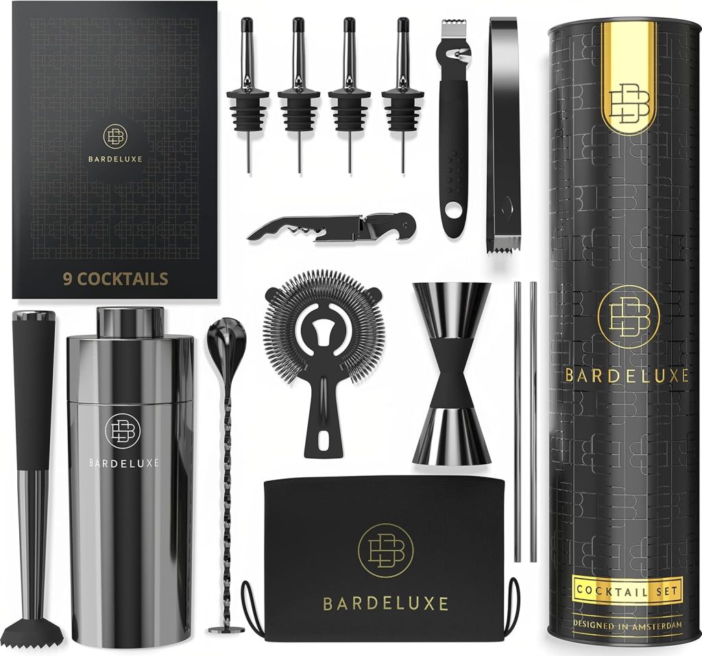BarDeluxe Bartender Kit, Cocktail Shaker Set, Bar Set | Mixology Kit Bartending (Black),750 ml BarDeluxe Bartender Kit, Cocktail Shaker Set, Bar Set | Mixology Kit Bartending (Black),750 ml