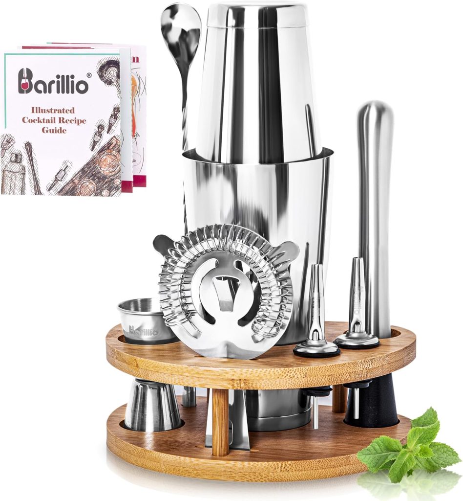 Barillio Elite Mixology Bartender Kit with Stand - Cocktail Shaker Set with Bamboo Stand, Boston Drink Shaker, Mojito Muddler, and Drink Mixer Spoon - 9-Piece Bar Tools Set - Bar Accessories for Home Barillio Elite Mixology Bartender Kit with Stand - Cocktail Shaker Set with Bamboo Stand, Boston Drink Shaker, Mojito Muddler, and Drink Mixer Spoon - 9-Piece Bar Tools Set - Bar Accessories for Home