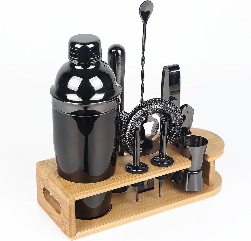 Cocktail Shaker Set, 10-Pieces Bartender Kit with Bamboo Stand, Professional Bar Drink Tool Set with All Essential Accessories for Mixing Drink, Gift for MenDad(Black) Cocktail Shaker Set, 10-Pieces Bartender Kit with Bamboo Stand, Professional Bar Drink Tool Set with All Essential Accessories for Mixing Drink, Gift for MenDad(Black)