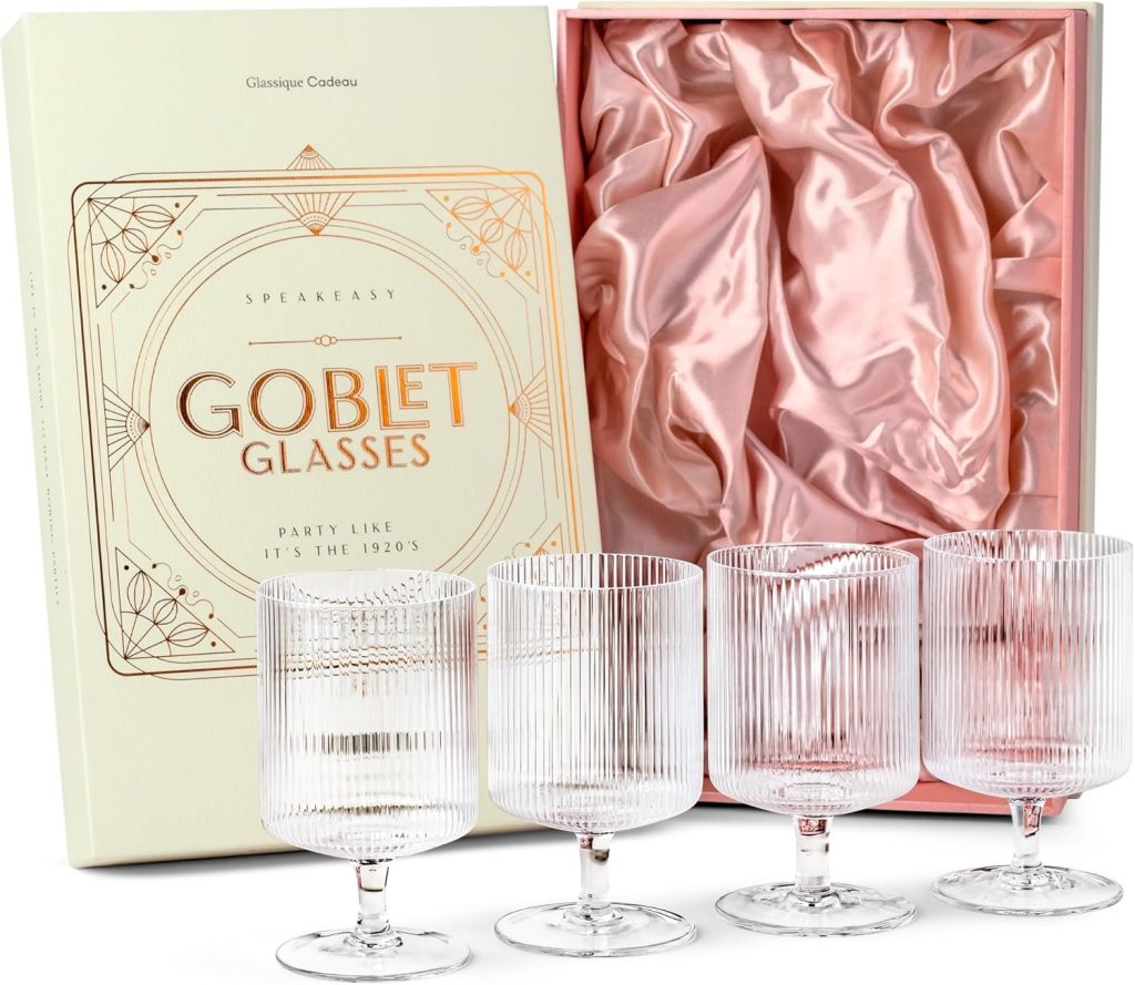 GLASSIQUE CADEAU Vintage Art Deco Ribbed Goblet Cocktail Glasses with Stem | Set of 4 | 10 oz Short Stemmed Crystal Tumblers for Drinking Classic Whiskey, Gin, Vodka Bar Drinks GLASSIQUE CADEAU Vintage Art Deco Ribbed Goblet Cocktail Glasses with Stem | Set of 4 | 10 oz Short Stemmed Crystal Tumblers for Drinking Classic Whiskey, Gin, Vodka Bar Drinks