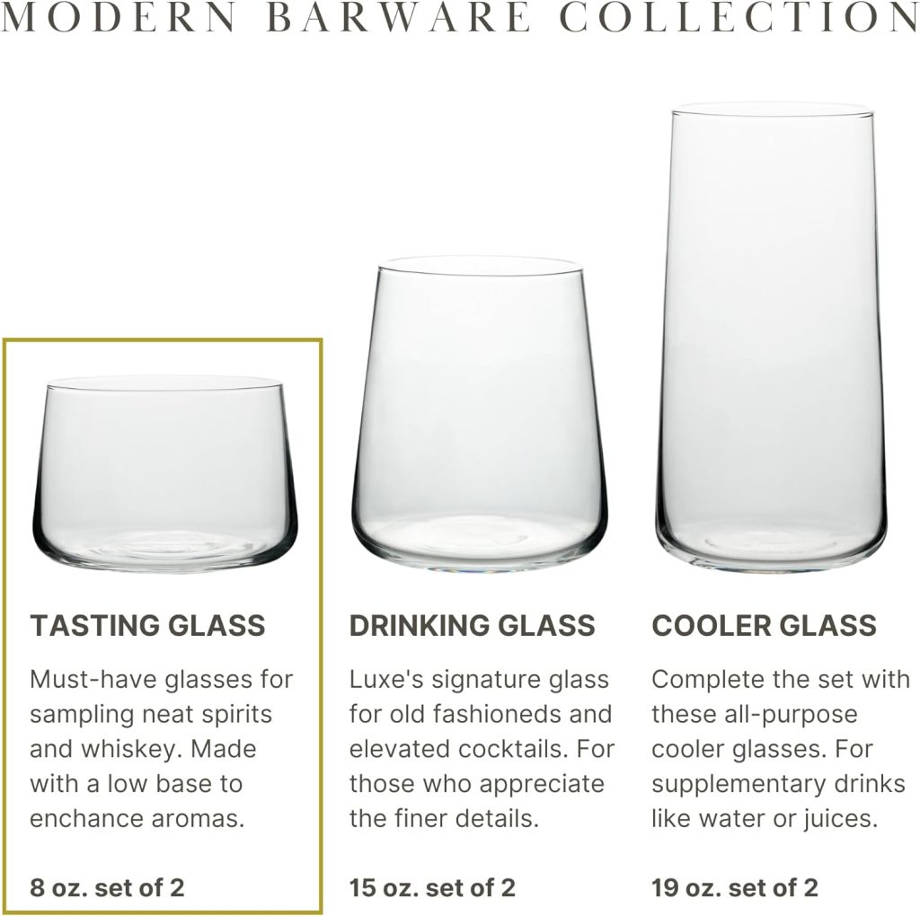 | Luxe Tasting Glasses Set of 2 | 8oz Whiskey Glasses | Modern Barware Collection | Pairs With Drinking and Mixer Glasses | Signature Old Fashioned Glasses | Whiskey Bourbon Scotch | Luxe Tasting Glasses Set of 2 | 8oz Whiskey Glasses | Modern Barware Collection | Pairs With Drinking and Mixer Glasses | Signature Old Fashioned Glasses | Whiskey Bourbon Scotch