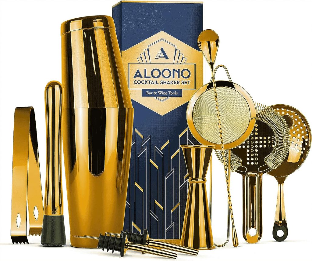 Boston Cocktail Shaker Set Bartender Kit | Drink Mixer Bar Set | Cocktail Set Bar Accessories: Martini Shaker, Strainer, Jigger, Muddler, Spoon, More (11-Pc Shaker Set, Gold) Boston Cocktail Shaker Set Bartender Kit | Drink Mixer Bar Set | Cocktail Set Bar Accessories: Martini Shaker, Strainer, Jigger, Muddler, Spoon, More (11-Pc Shaker Set, Gold)