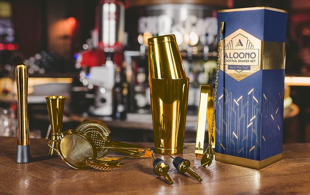 Boston Cocktail Shaker Set Bartender Kit | Drink Mixer Bar Set | Cocktail Set Bar Accessories: Martini Shaker, Strainer, Jigger, Muddler, Spoon, More (11-Pc Shaker Set, Gold) Boston Cocktail Shaker Set Bartender Kit | Drink Mixer Bar Set | Cocktail Set Bar Accessories: Martini Shaker, Strainer, Jigger, Muddler, Spoon, More (11-Pc Shaker Set, Gold)