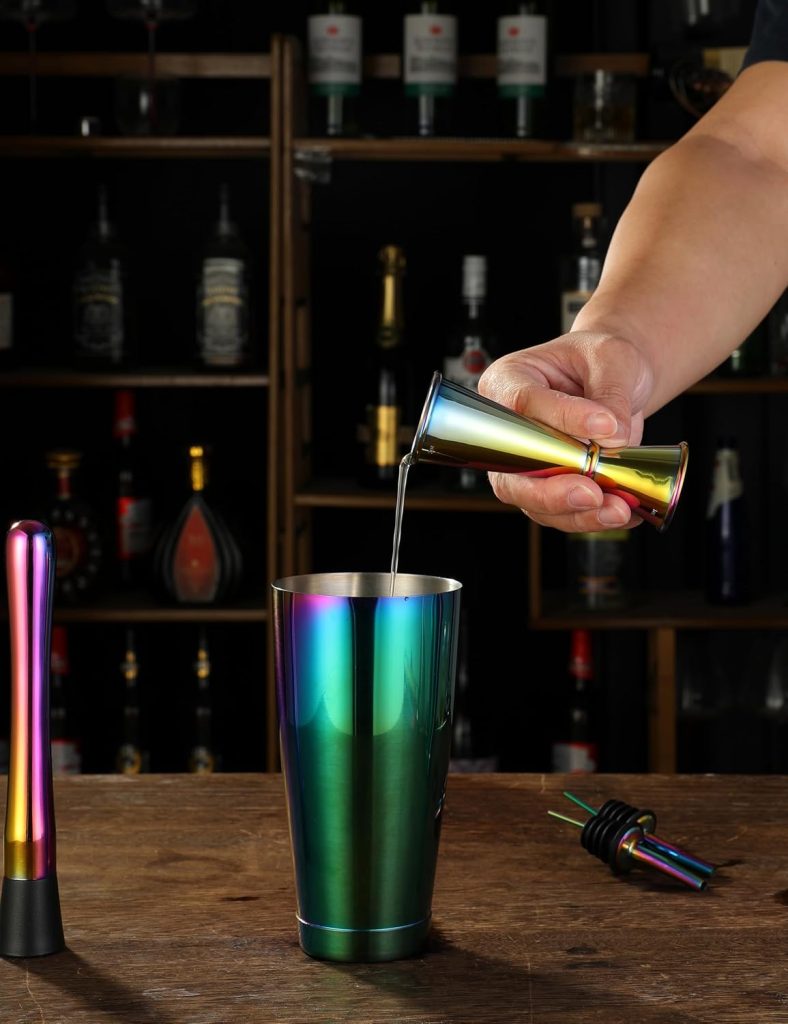 Cocktail Shaker Set - 13-Piece Bar Accessories Kit w/Weighted Boston Shaker, Strainer, Jigger, Muddler,Mixing Spoon and More - Home Bartending Tools, Accessories for Bartender, Rainbow Cocktail Shaker Set - 13-Piece Bar Accessories Kit w/Weighted Boston Shaker, Strainer, Jigger, Muddler,Mixing Spoon and More - Home Bartending Tools, Accessories for Bartender, Rainbow