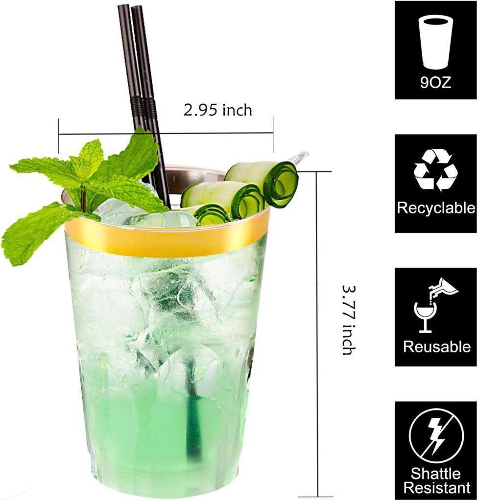 I00000 200 Pack Gold Plastic Cups, 10 oz Clear Plastic Cups Gold Rimmed Disposable Wine Glasses Fancy Disposable Party Cups Wedding Cup Drinking Tumblers Cocktail Glasses with Gold Rim I00000 200 Pack Gold Plastic Cups, 10 oz Clear Plastic Cups Gold Rimmed Disposable Wine Glasses Fancy Disposable Party Cups Wedding Cup Drinking Tumblers Cocktail Glasses with Gold Rim